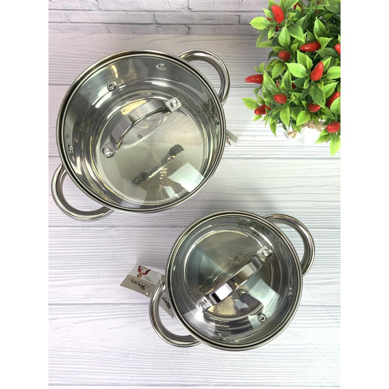 Набор кастрюль, сковород Zeidan 1,4л и 2,5л с крышками из нержавеющей стали для всех видов плит