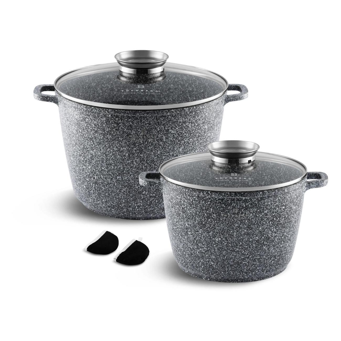 Набор кастрюль, сковород Edenberg 6л и 10л с крышками и силиконовыми прихватками