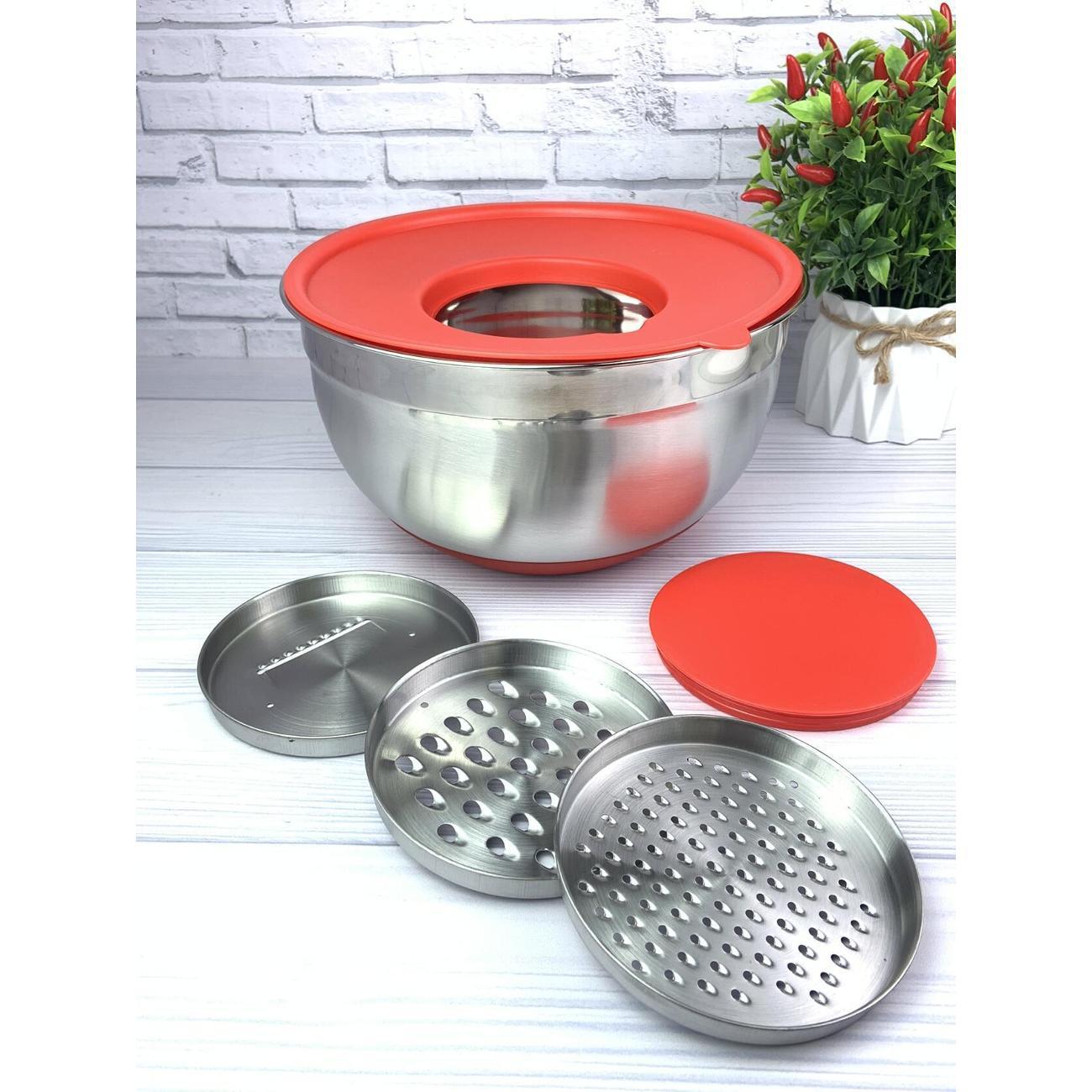 Миска Эко-Поставка 5л из нержавеющей стали с терками, крышкой и противоскользящим дном