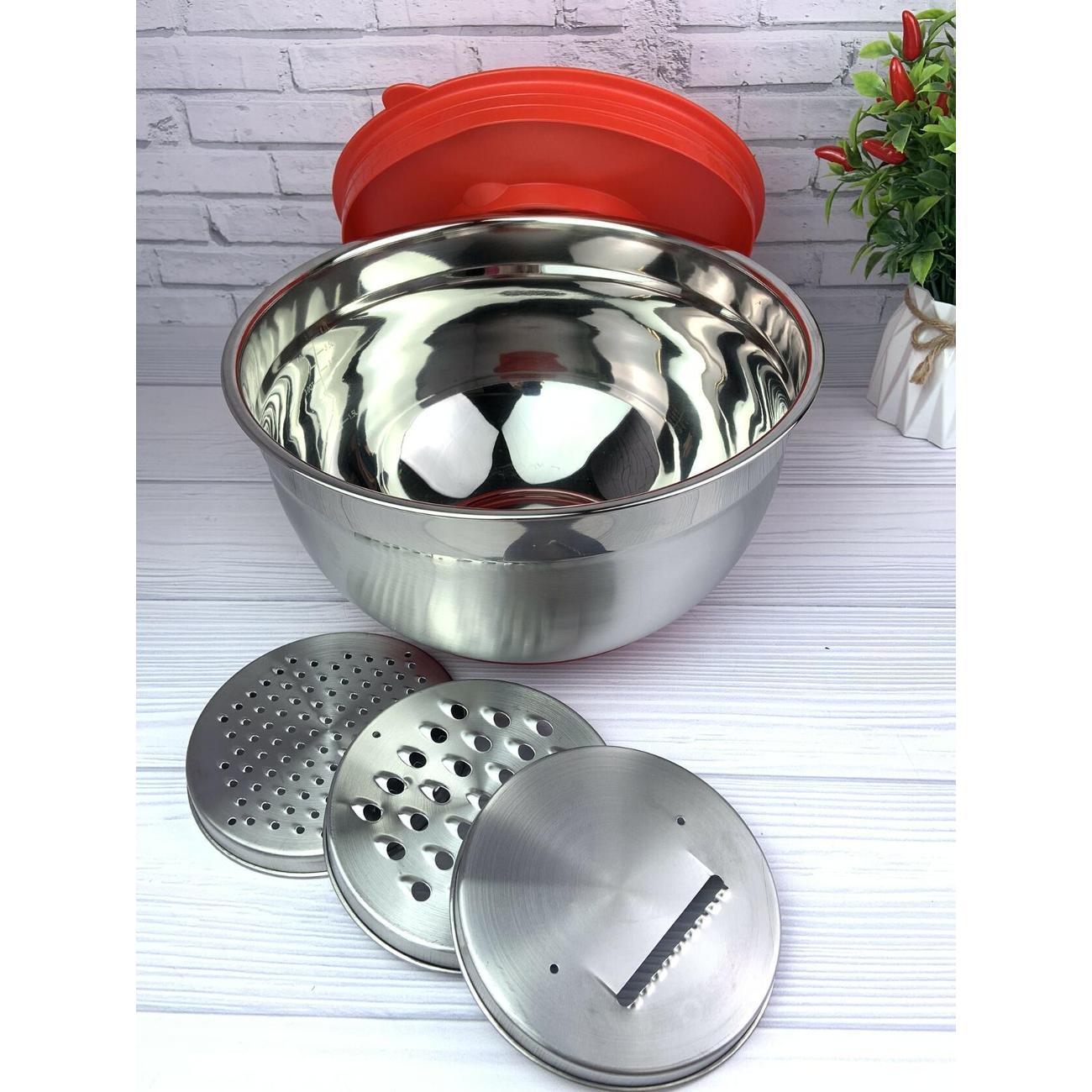 Миска Эко-Поставка 5л из нержавеющей стали с терками, крышкой и противоскользящим дном