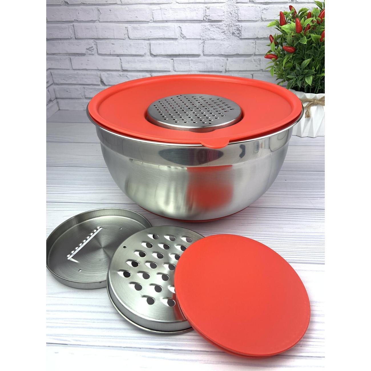 Миска Эко-Поставка 5л из нержавеющей стали с терками, крышкой и противоскользящим дном