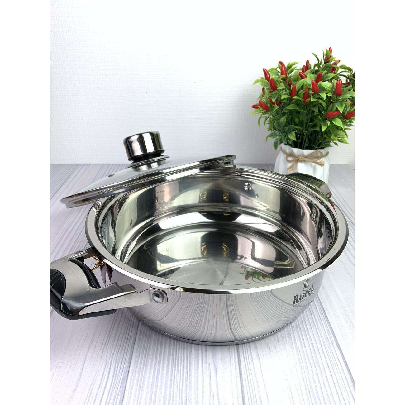Жаровня RasheL 6 л из нержавеющей стали и крышкой с термодатчиком 26см для всех видов плит