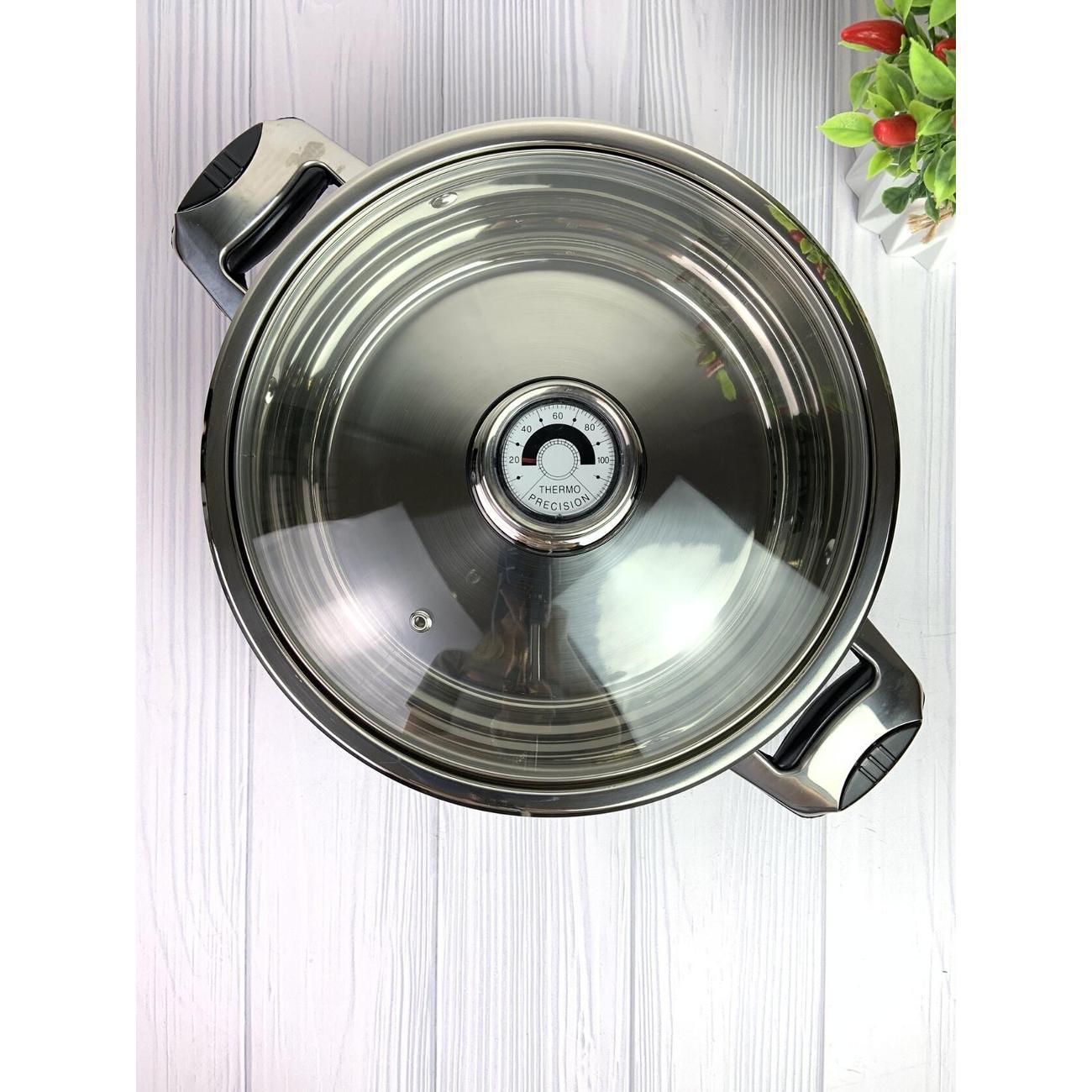 Жаровня RasheL 7,5 л из нержавеющей стали и крышкой с термодатчиком 26см для всех видов плит