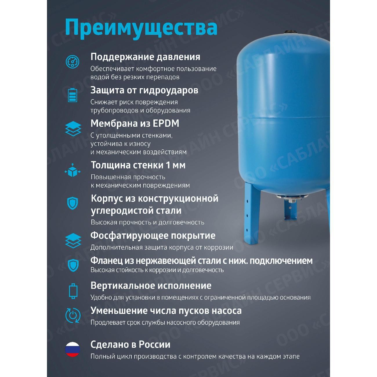 Гидроаккумулятор Unipump Гидроаккумулятор вертикальный ГВ 50Н с нерж. фланцем