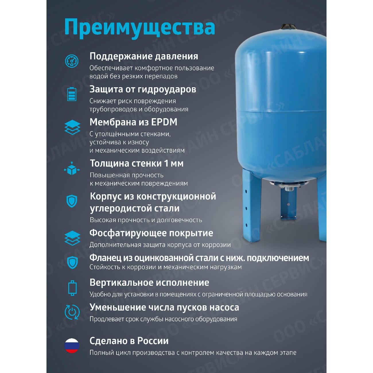 Гидроаккумулятор Unipump Гидроаккумулятор вертикальный ГВ 80 (Россия, БЭЗ)