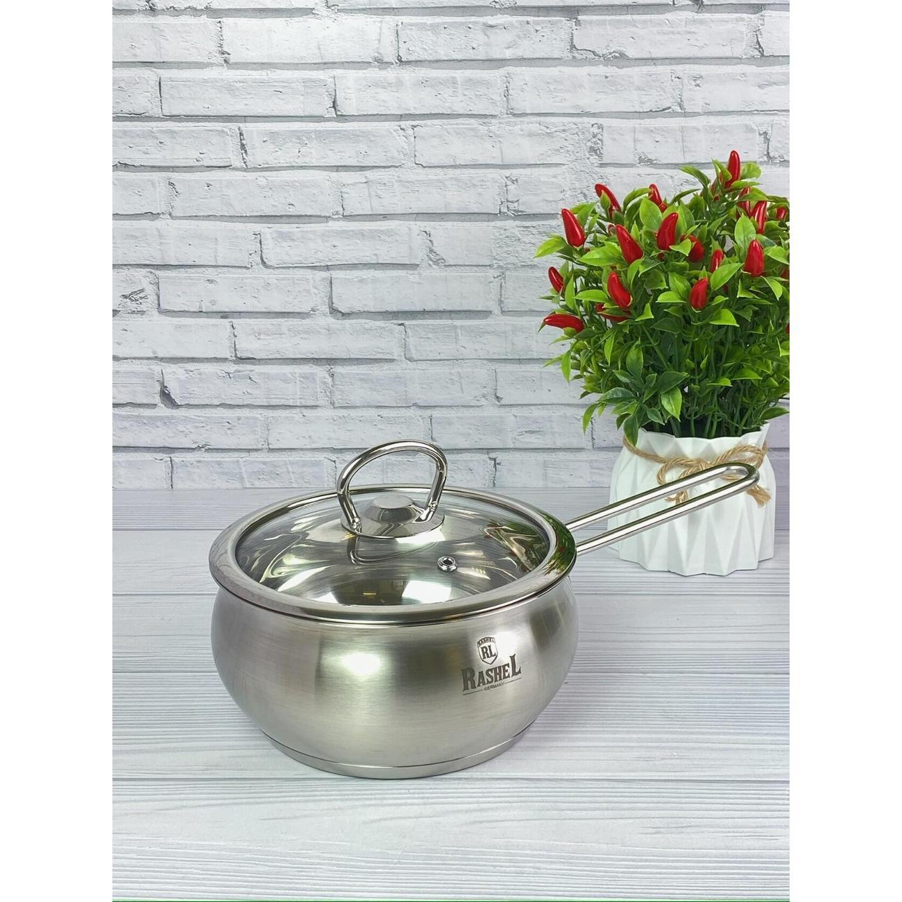 Ковш RasheL с крышкой 1л из нержавеющей стали