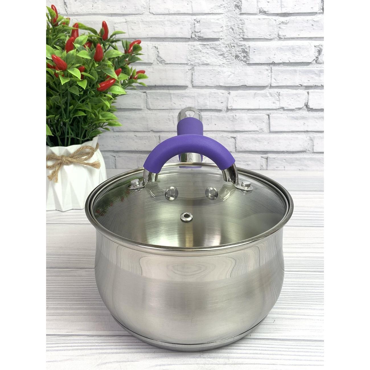 Ковш Zeidan с крышкой 2.1 л из нержавеющей стали и силиконовыми ручками