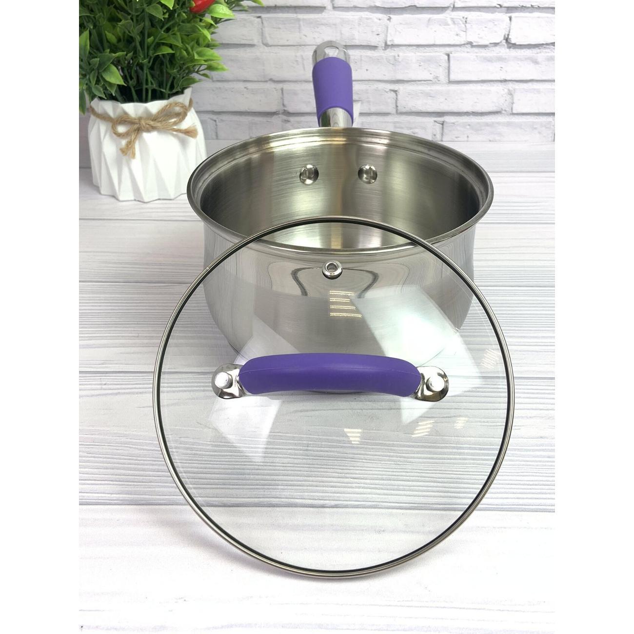 Ковш Zeidan с крышкой 2.1 л из нержавеющей стали и силиконовыми ручками