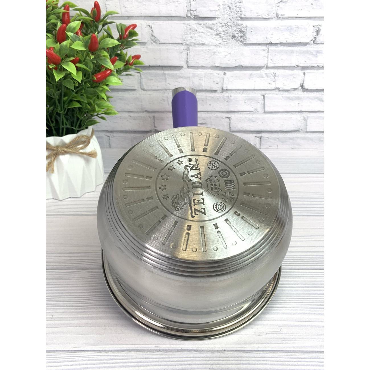 Ковш Zeidan с крышкой 2.1 л из нержавеющей стали и силиконовыми ручками