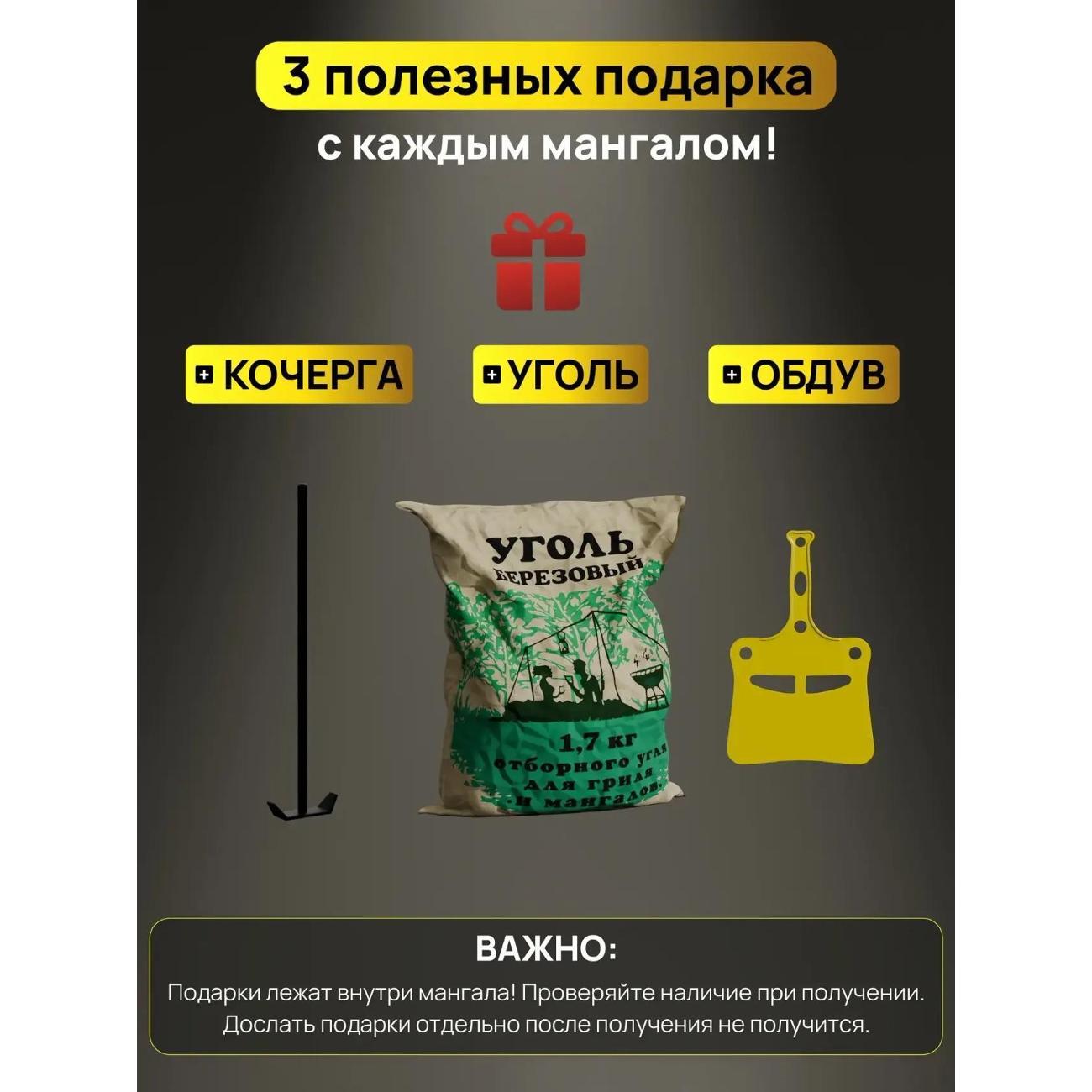 Мангал ТПКВЕСНА PROFAGRO Мангал гриль разборный 4 мм для дачи с крышкой и полками, на колесах с термометром, Grillme