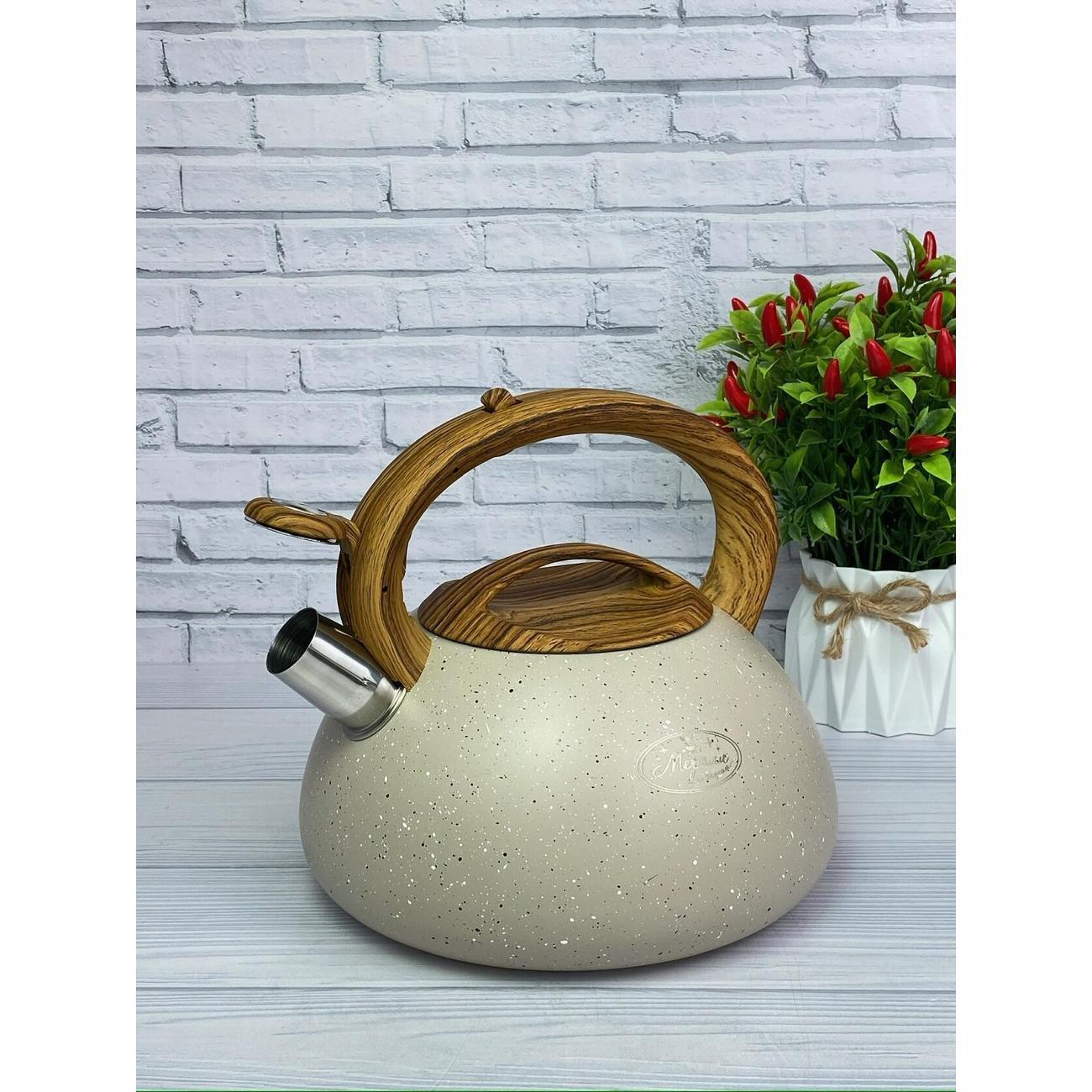 Чайник для плит Мерали 3 л со свистком из нержавеющей стали и с курковым механизмом для всех видов плит