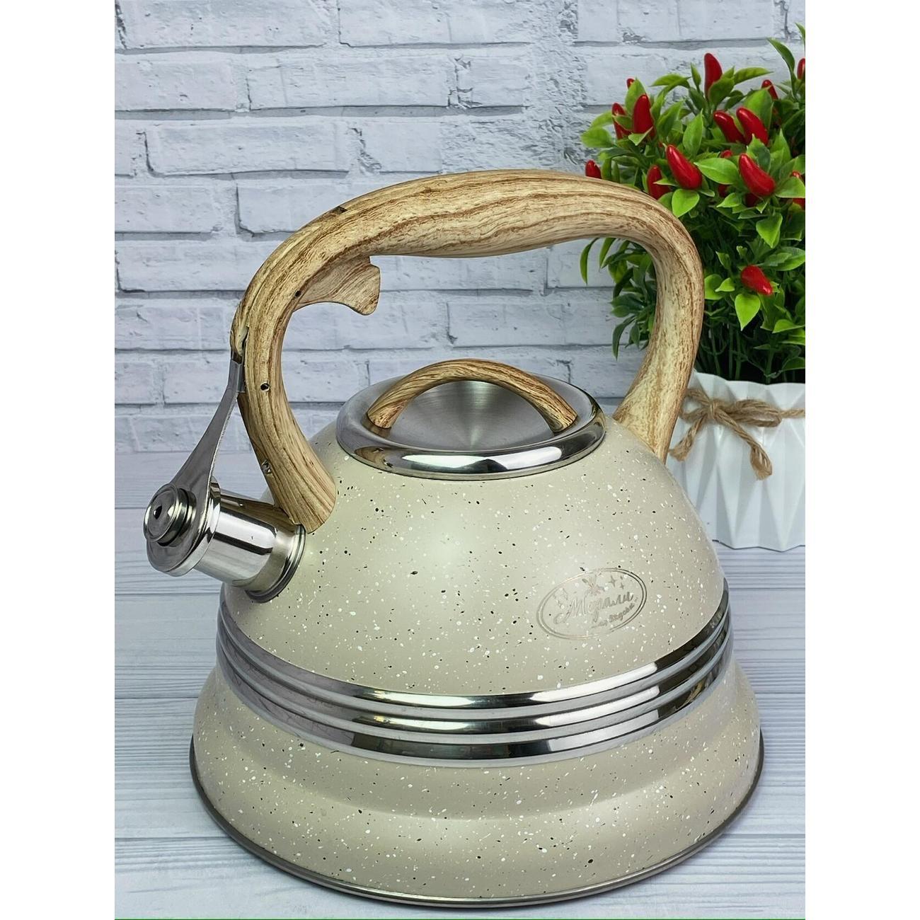 Чайник для плит Мерали 3,2 л со свистком из нержавеющей стали и с курковым механизмом для всех видов плит