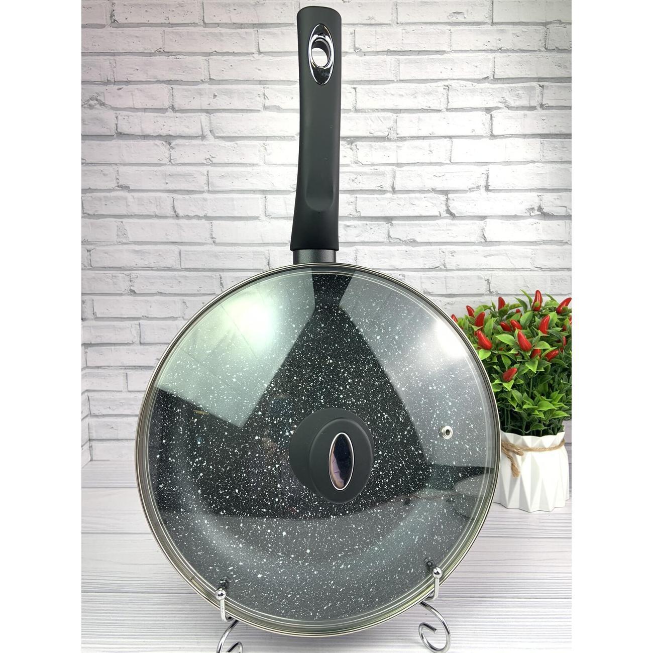 Сковорода Edenberg с крышкой 20 см мраморным покрытием и бакелитовыми ручками для всех плит