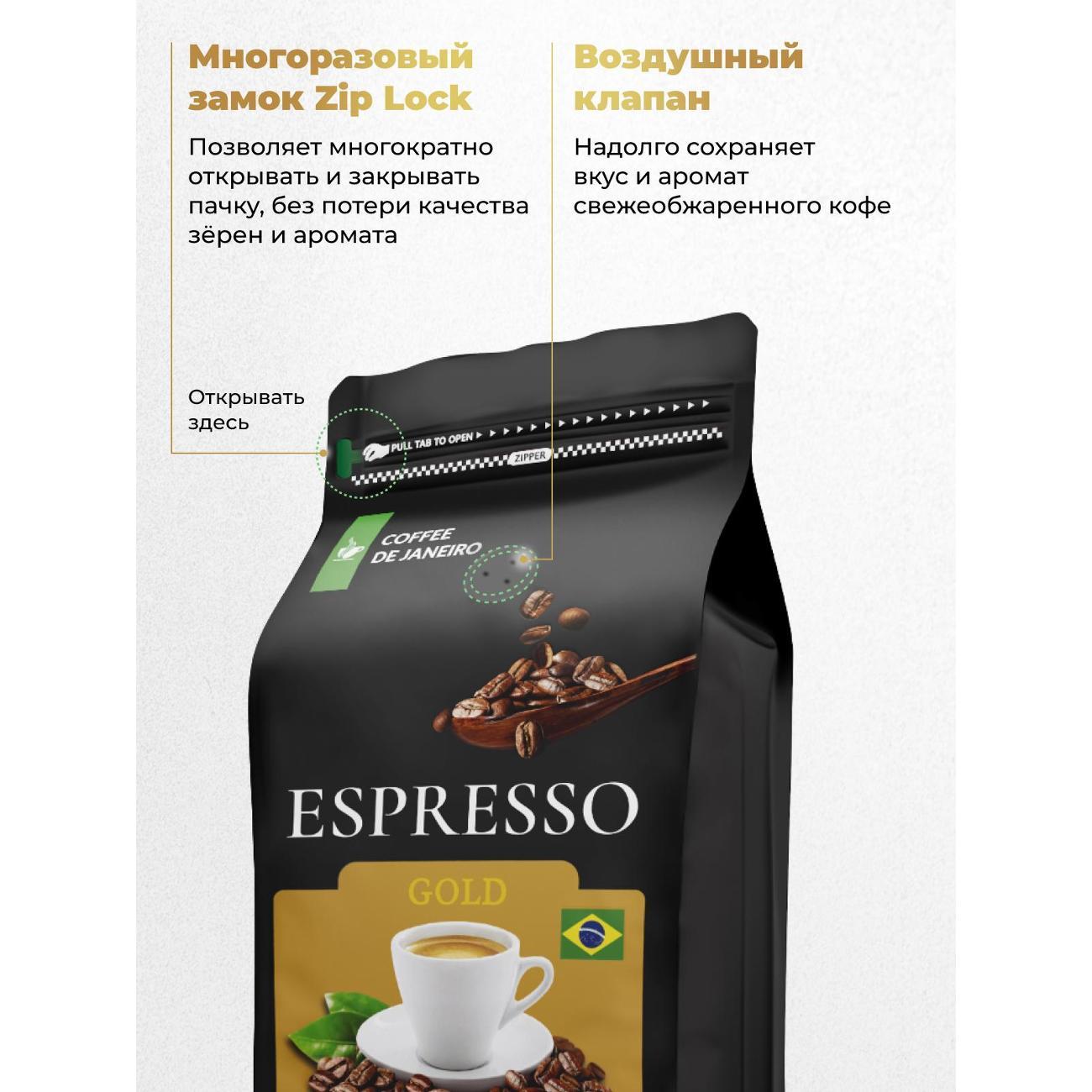Кофе зерновой De Janeiro ESPRESSO GOLD 100% Арабика
