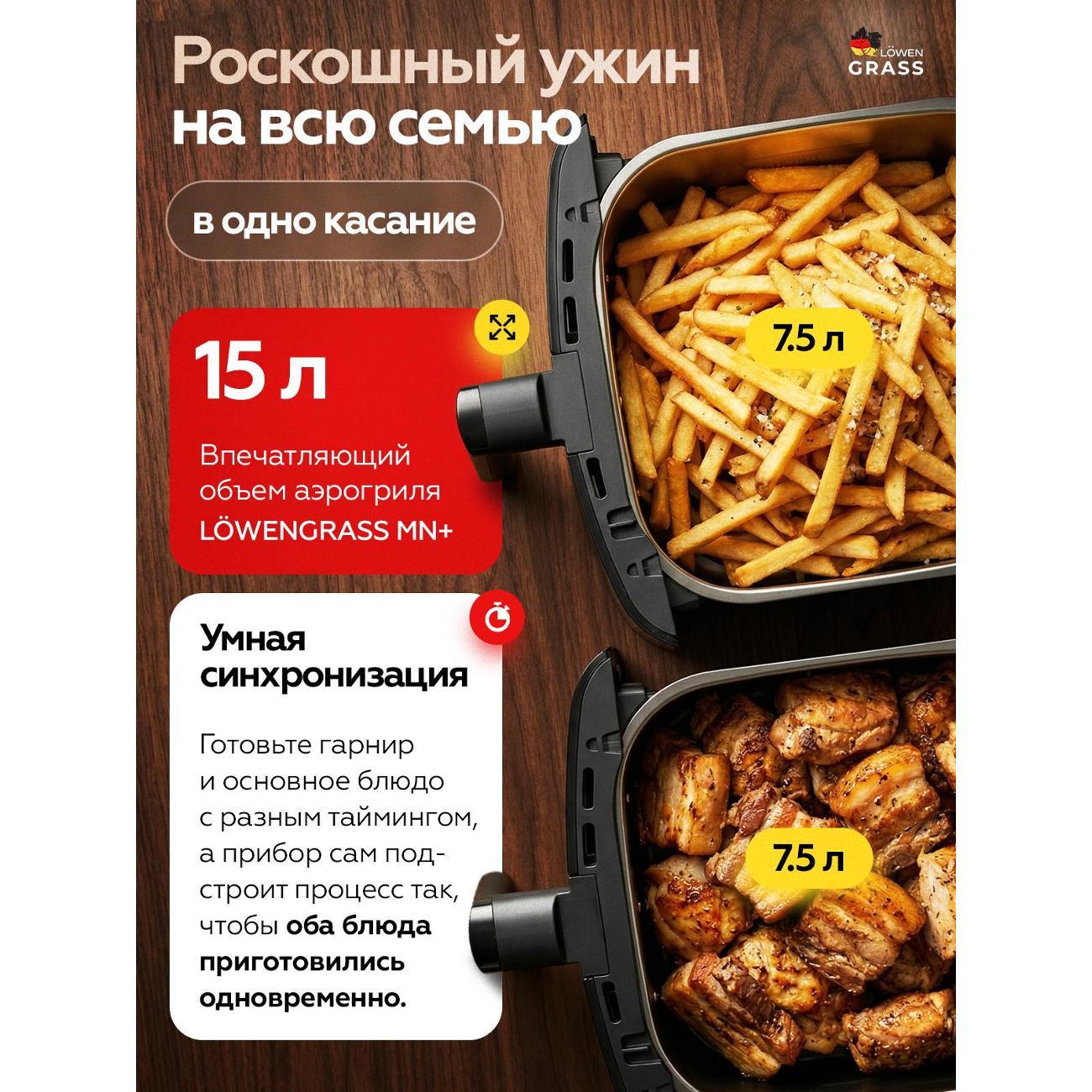 Аэрогриль LOWENGRASS 3500Вт Электрический 15л с Двумя Чашами