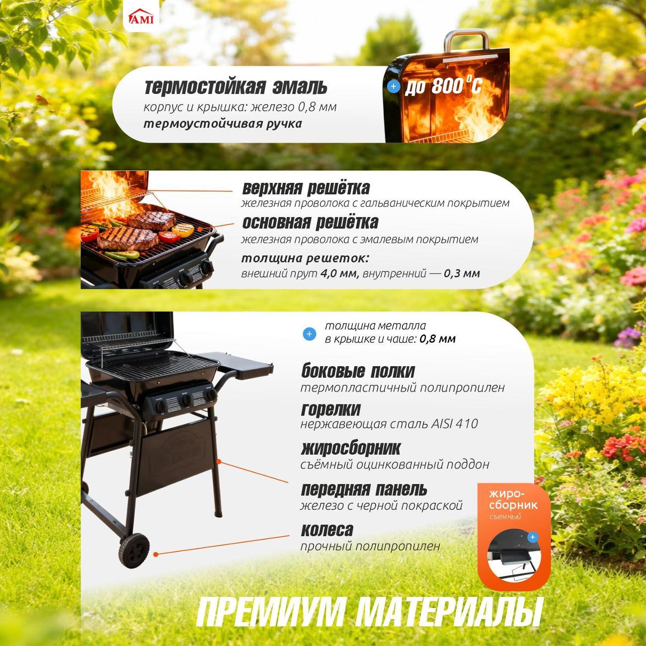 Газовый гриль туристический Ami Pro Expert черный портативный для барбекю