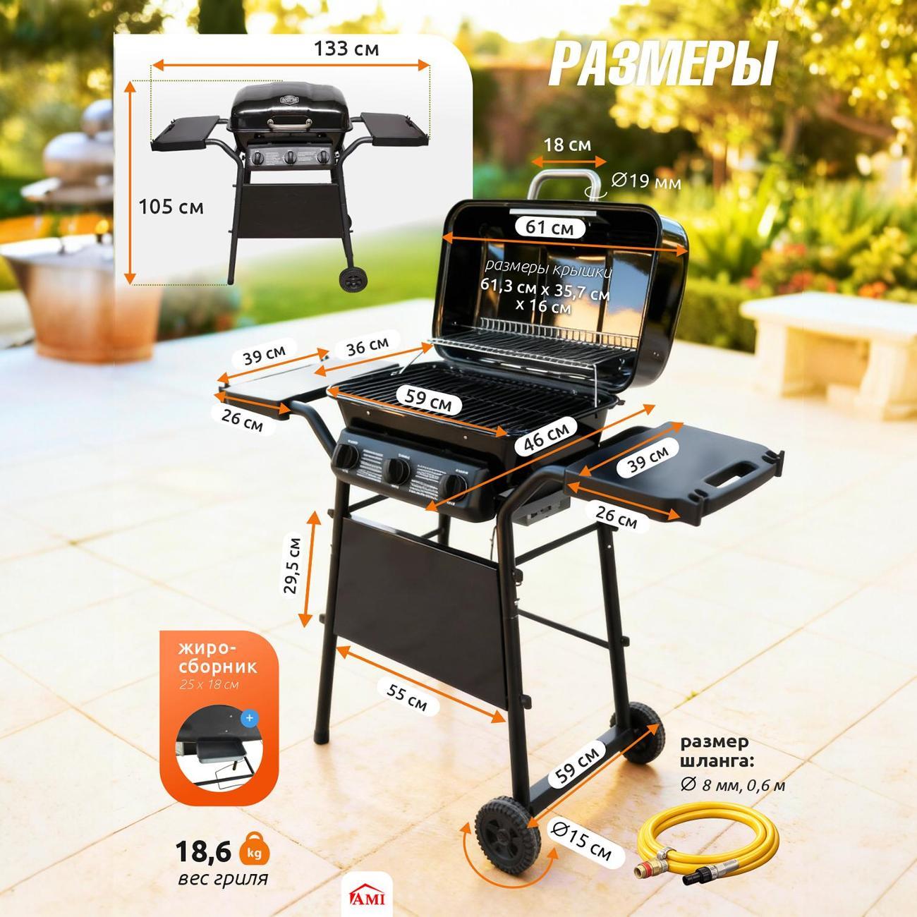 Газовый гриль туристический Ami Pro Expert черный портативный для барбекю