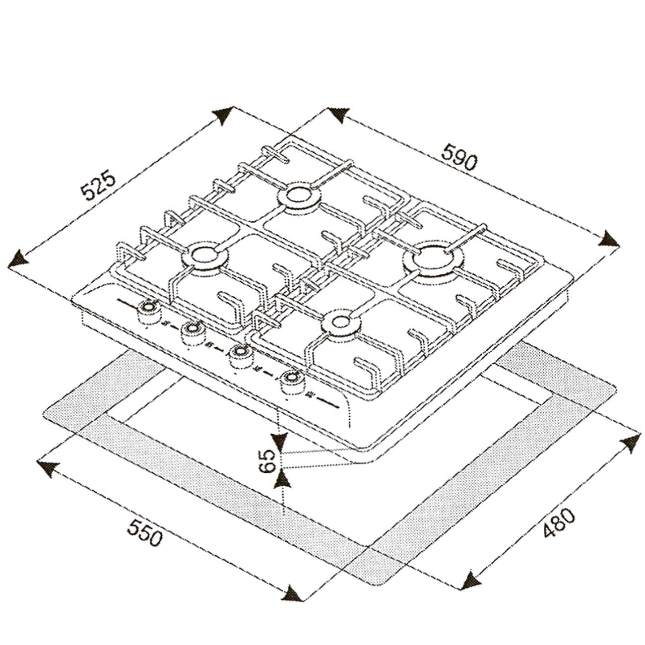 Встраиваемая газовая панель независимая Reex PG-631 нержавеющая сталь