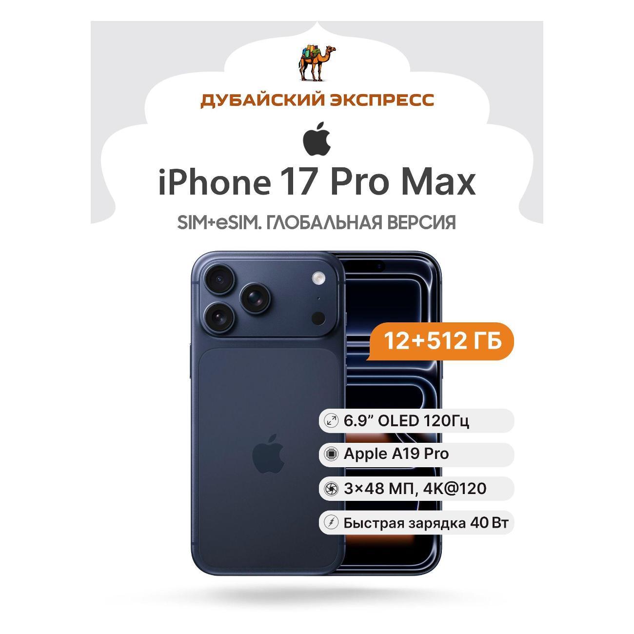 Смартфон Apple iPhone 17 Pro Max 512GB синий - SIM+eSIM (A3526 UK фото