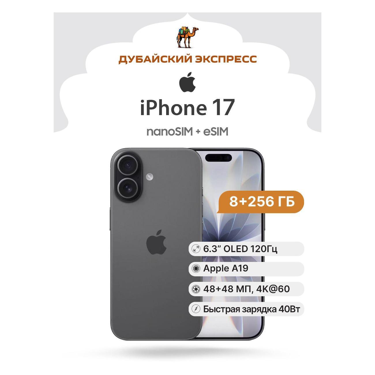 Смартфон Apple iPhone 17 256GB черный - SIM+eSIM (A3520 IN/HK/UK)