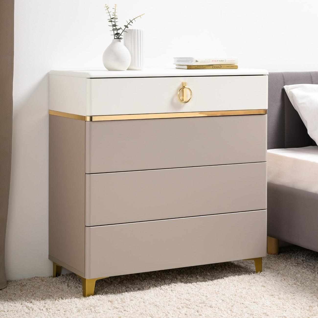 Комод Logium Лира 16.252, Глиняный серый, Белый шагрень, Крем