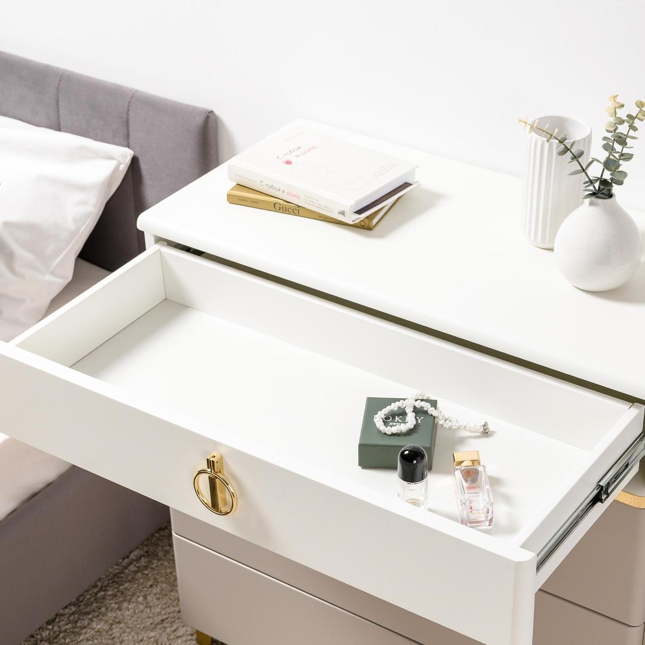 Комод Logium Лира 16.252, Глиняный серый, Белый шагрень, Крем