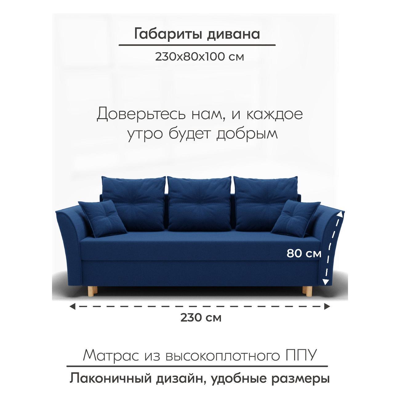 Диван Yorcom " Пандора" ППУ, Синий, механизм Еврокнижка 230х80х100