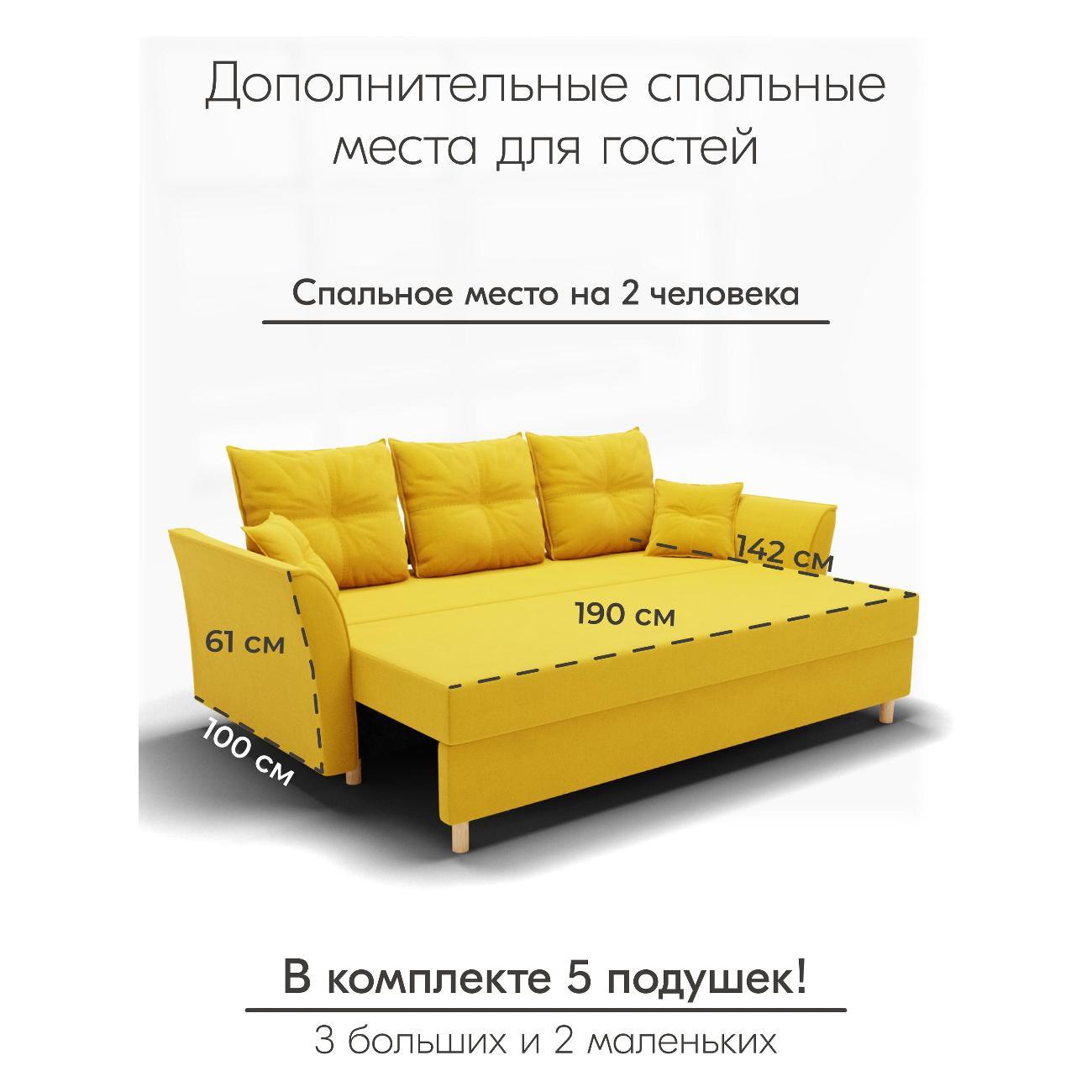 Диван Yorcom " Пандора" ППУ, Желтый, механизм Еврокнижка 230х80х100