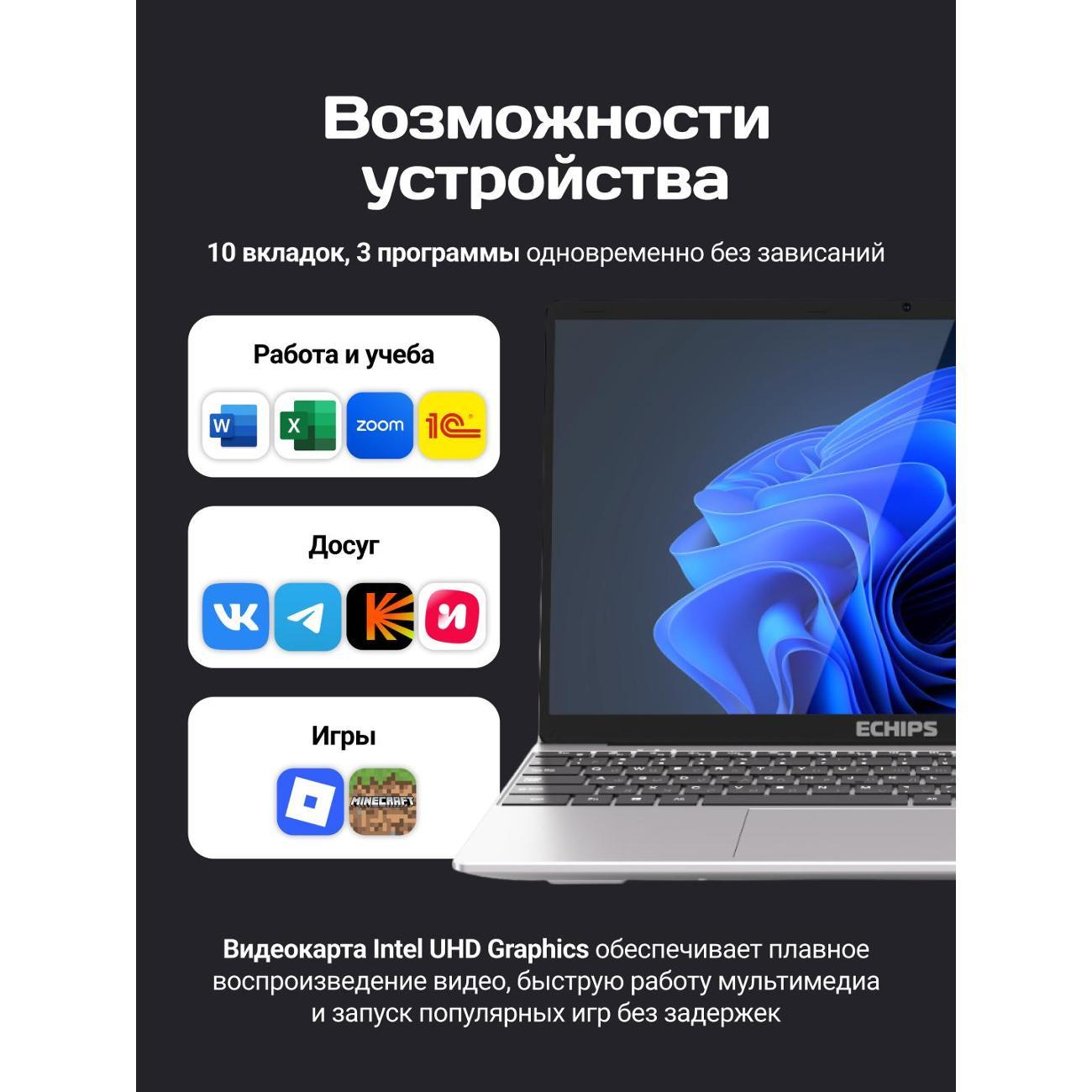 Ноутбук Echips 15.6" Taganay, Intel Pentium GOLD 6500Y, RAM 16 ГБ, SSD 512 ГБ