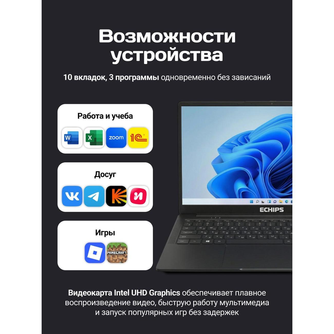 Ноутбук Echips Argentum 15.6" N95 12/512 черный