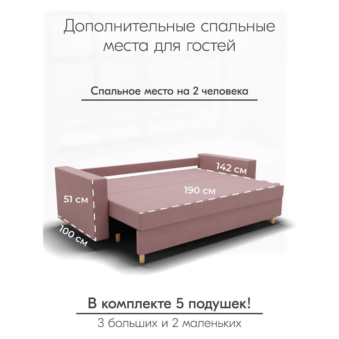 Диван Yorcom " Гармония" ППУ, С Розовый, механизм Еврокнижка 220х80х100