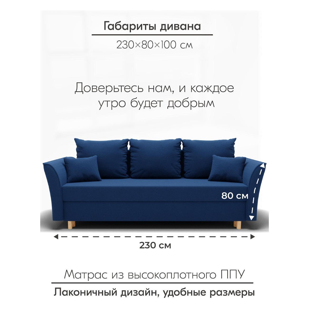 Диван Yorcom " Мелодия" ППУ, Синий, механизм Еврокнижка 230х80х100