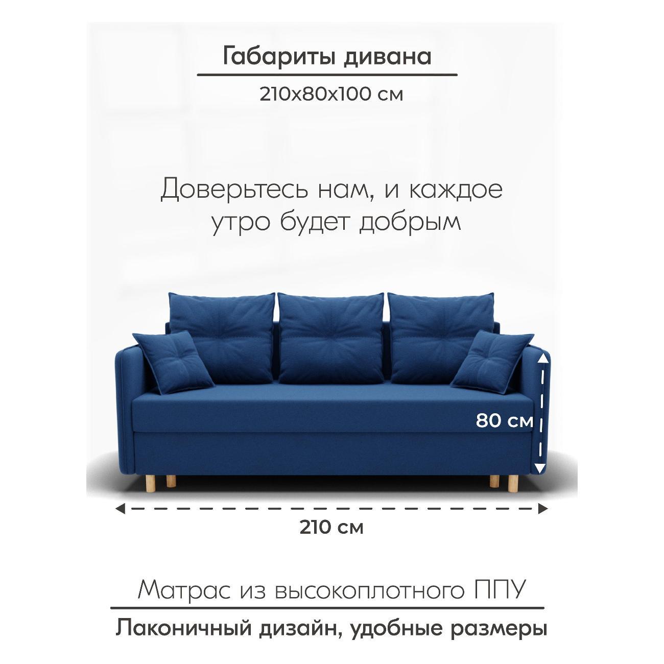 Диван Yorcom " Лотос" ППУ, Синий, механизм Еврокнижка 210х80х100