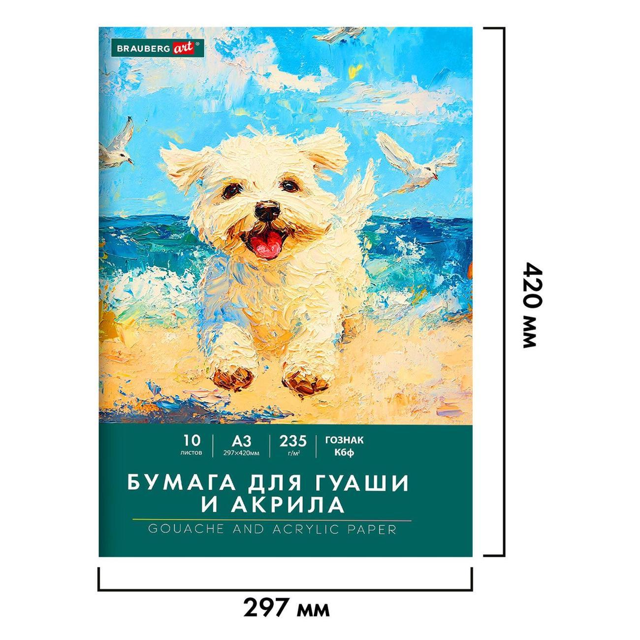 Бумага для рисования Brauberg Бумага д/гуаши А3 в папке 10л 235г/м2