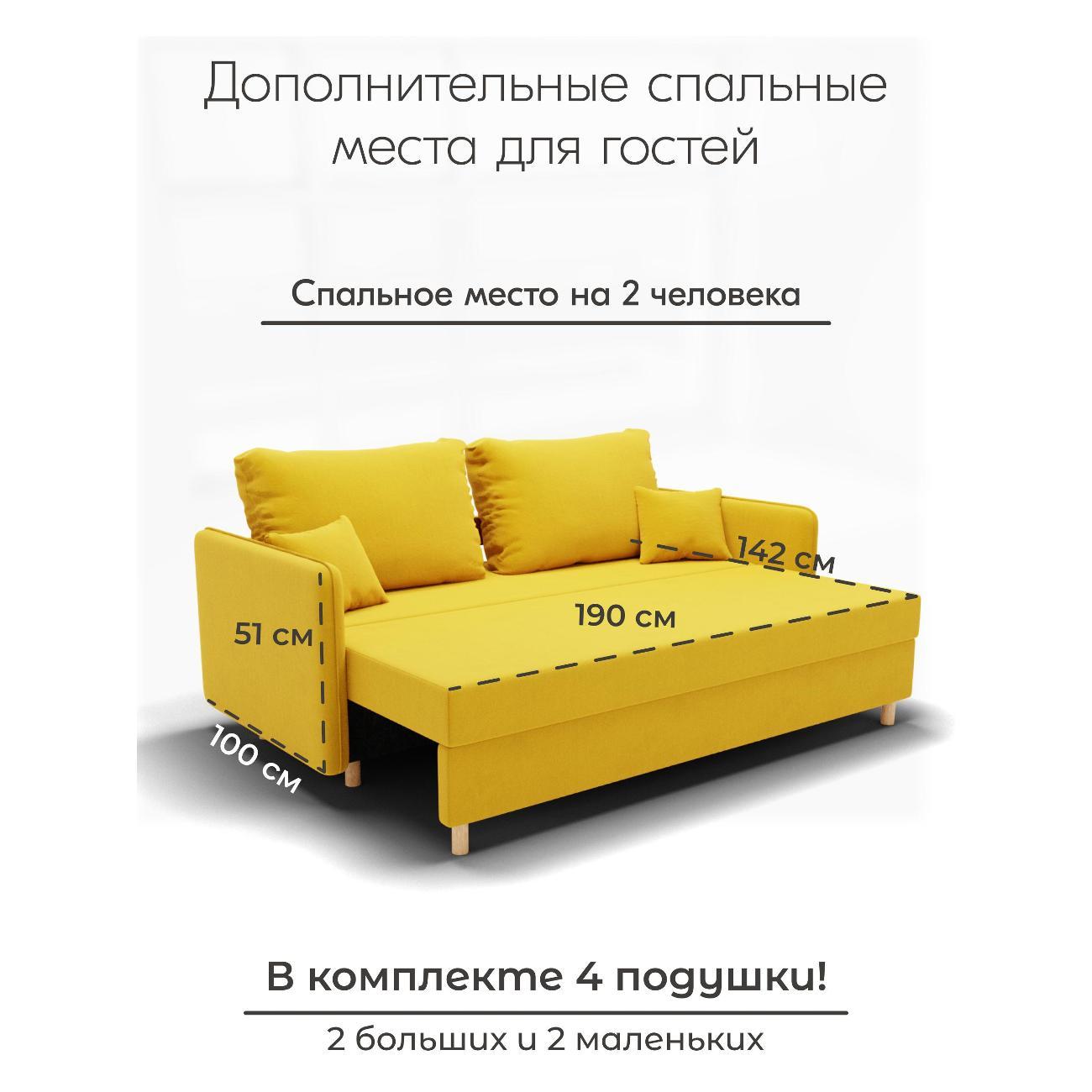 Диван Yorcom " Комфорта" ППУ, Желтый, механизм Еврокнижка 210х80х100