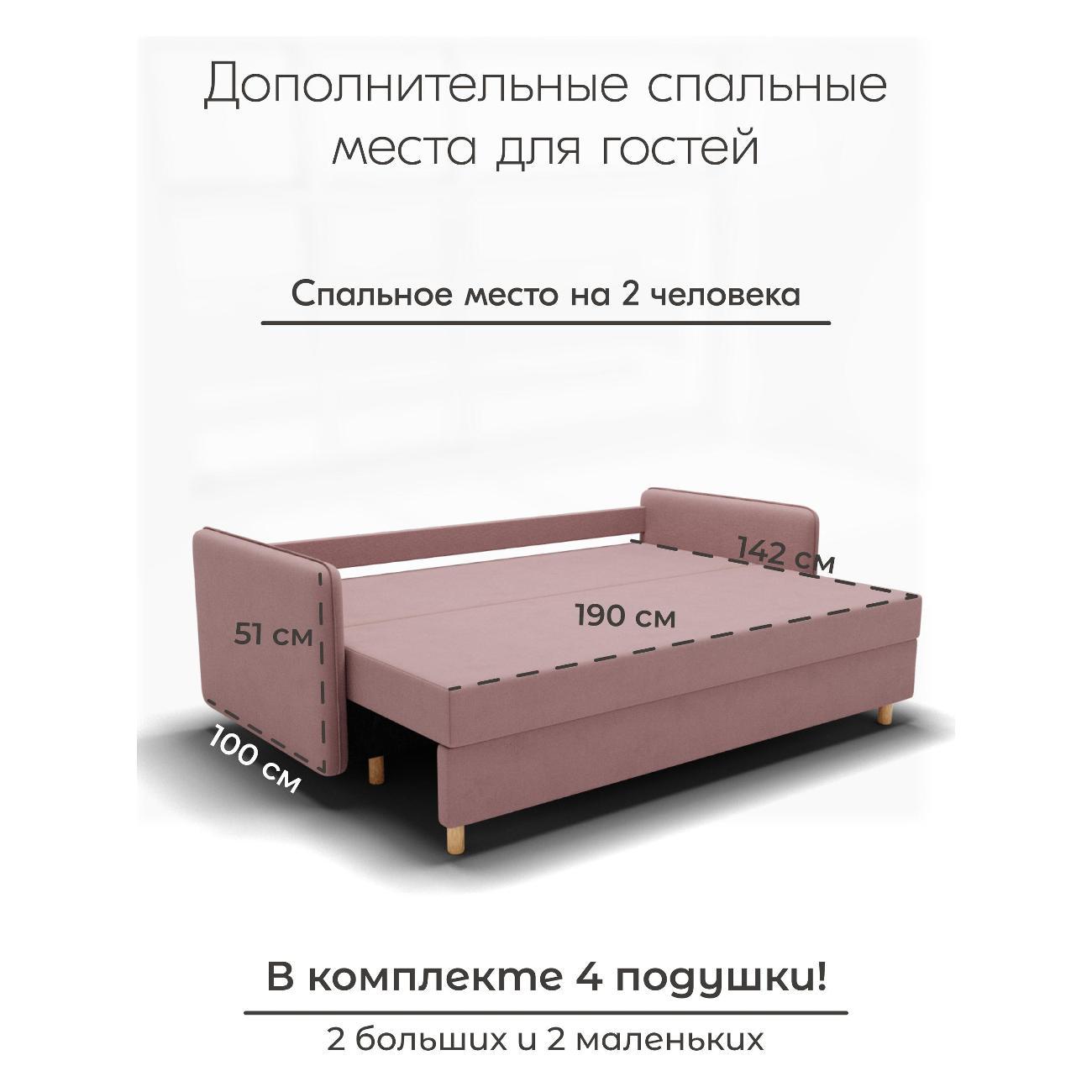 Диван Yorcom " Комфорта" ППУ, Розовый, механизм Еврокнижка 210х80х100