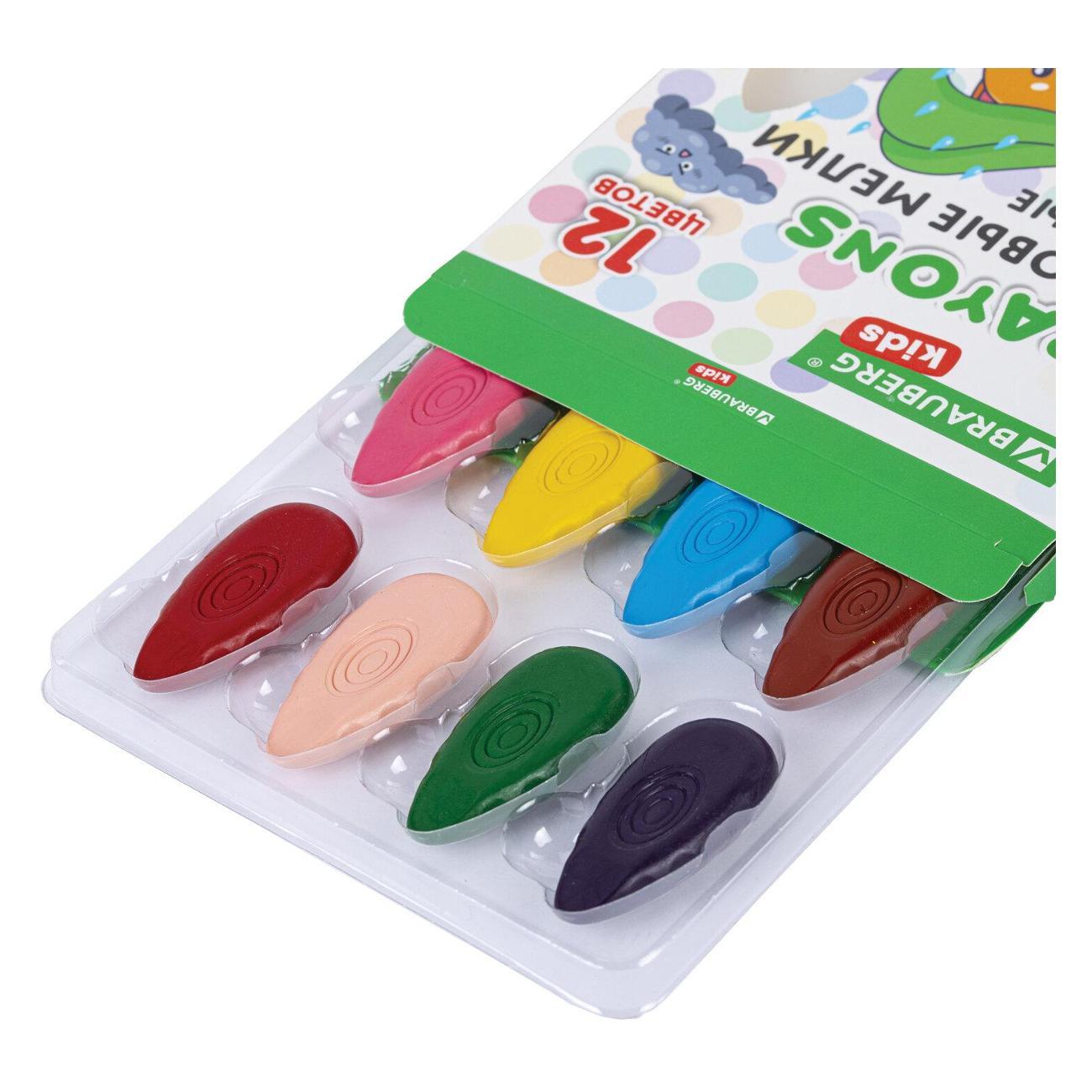 Мел канцелярский Brauberg Восковые мелки ФИГУРНЫЕ BRG KIDS Капельки 12цв