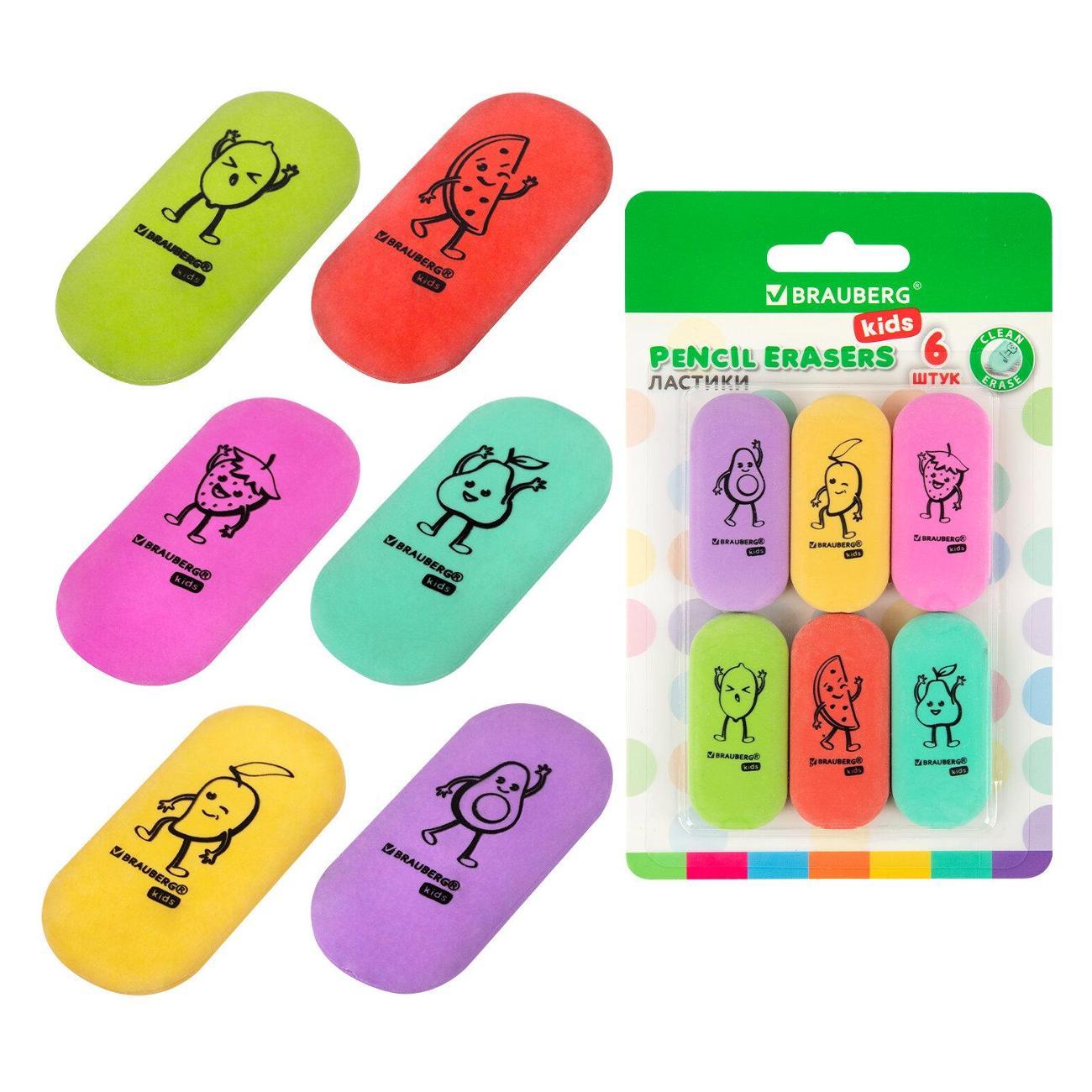 Ластик Brauberg Ластики BRG KIDS Fruits, 6 шт, ассорти*