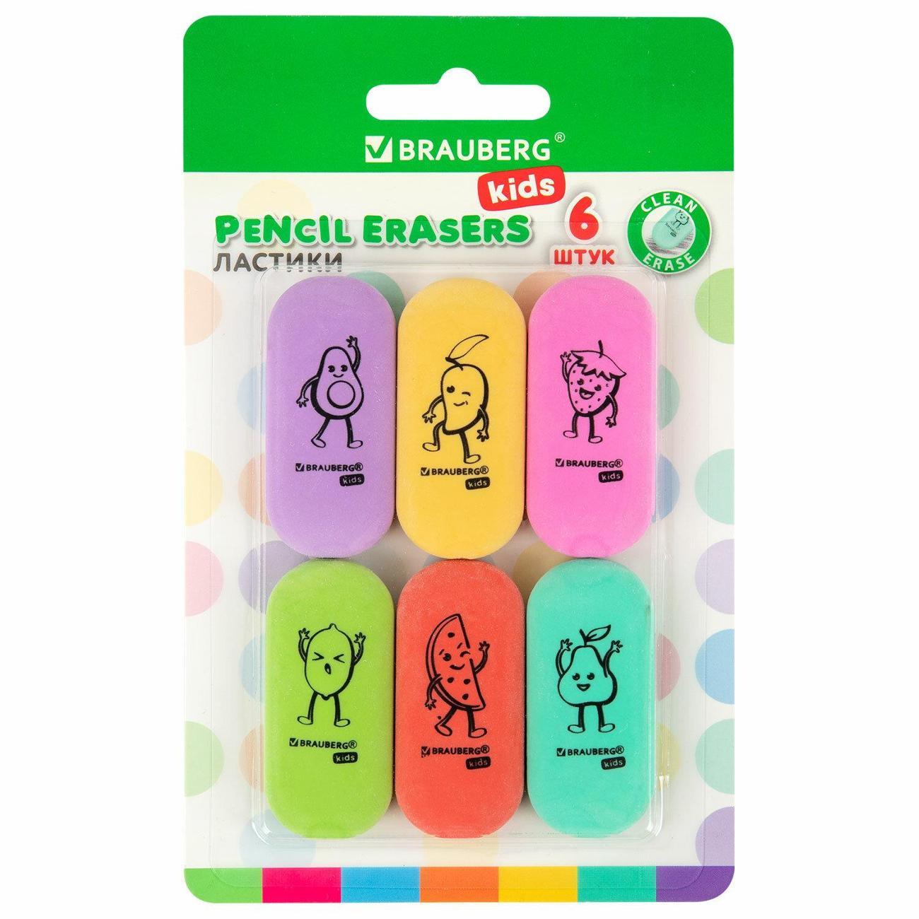 Ластик Brauberg Ластики BRG KIDS Fruits, 6 шт, ассорти*