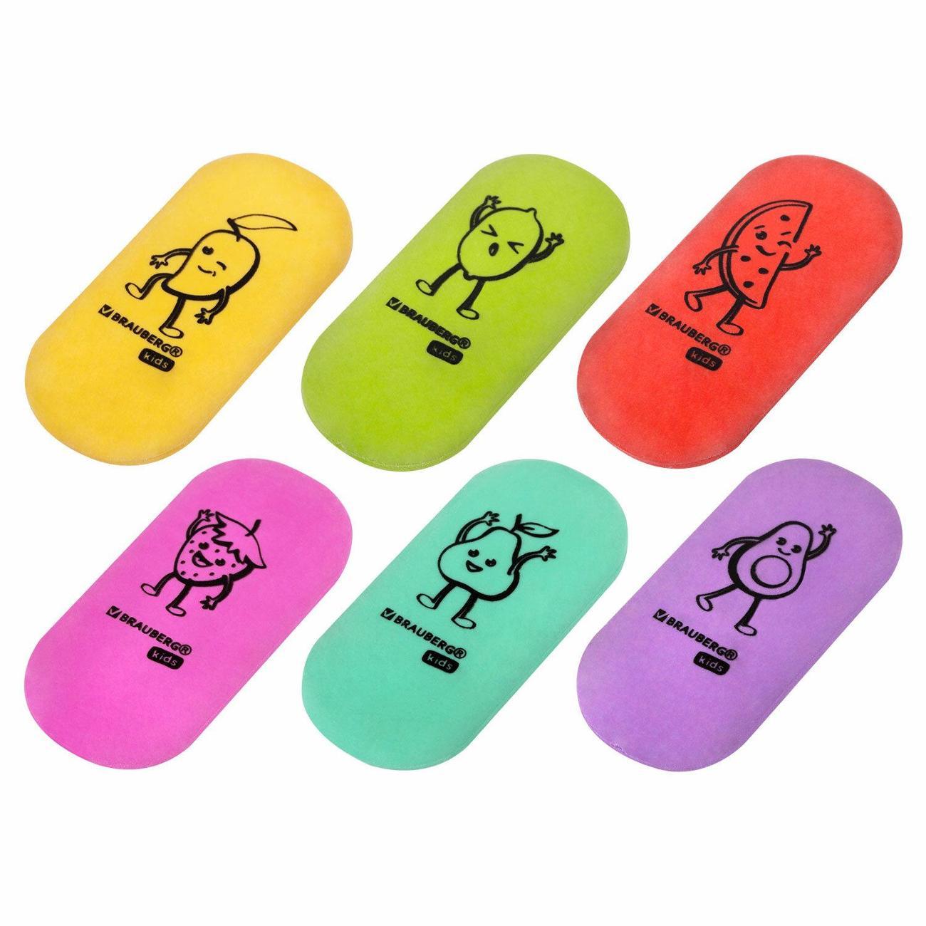 Ластик Brauberg Ластики BRG KIDS Fruits, 6 шт, ассорти*