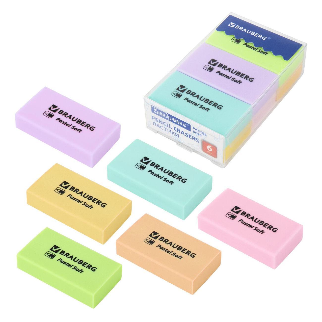 Ластик Brauberg Ластики BRAUBERG PASTEL SOFT 6шт 45x25x10мм