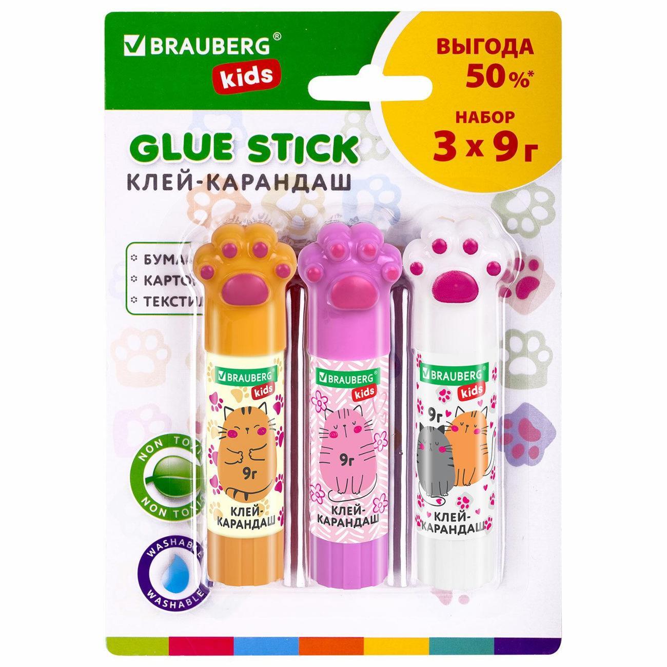 Клей Brauberg Клей-карандаш BRG KIDS ЛАПКА, 9 г, 3 шт