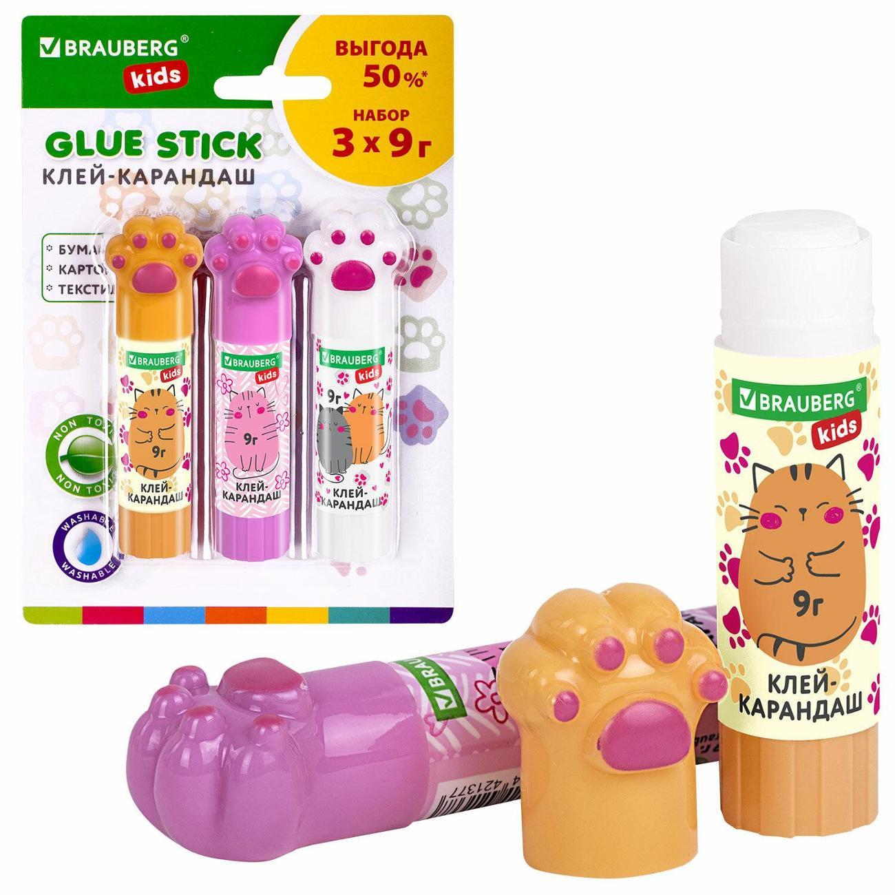 Клей Brauberg Клей-карандаш BRG KIDS ЛАПКА, 9 г, 3 шт