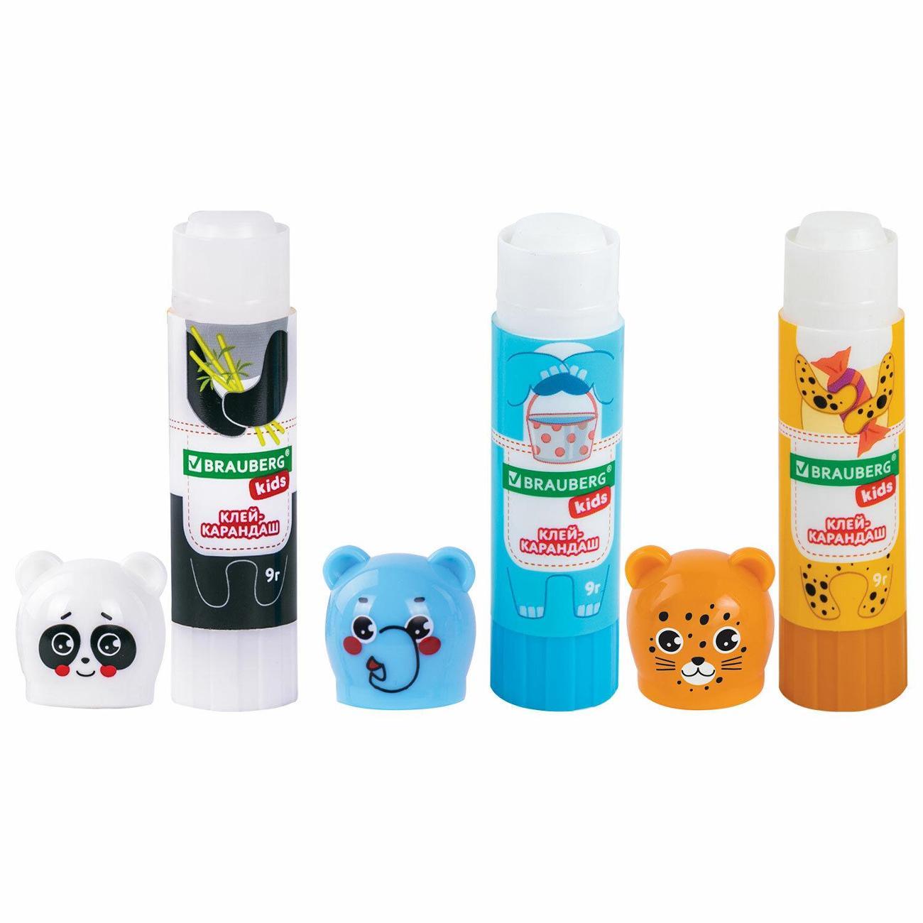 Клей Brauberg Клей-карандаш BRG KIDS Панда, слон, леопард 9г 3ш