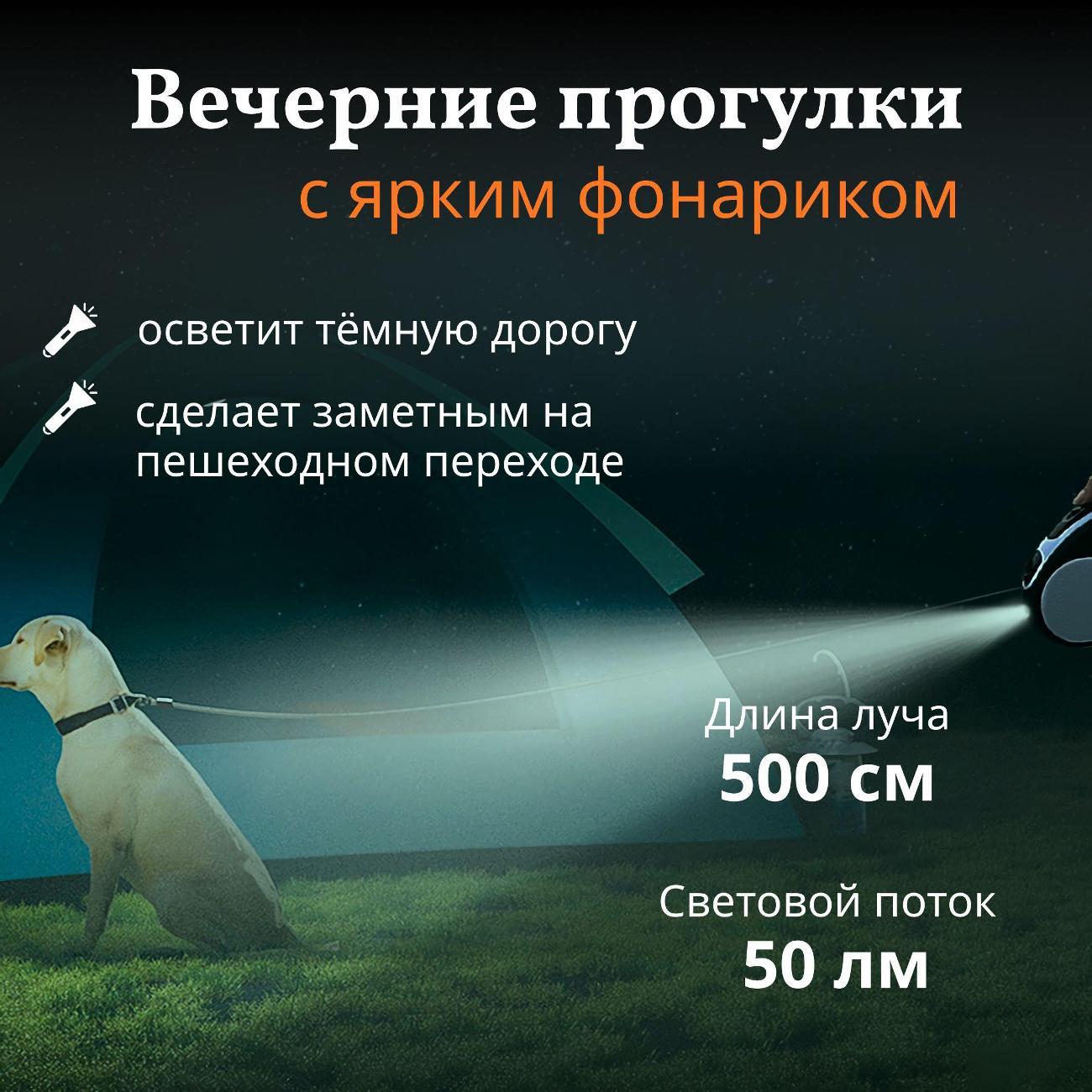 Поводок Best 2 Pets для собак рулетка с фонариком type-C
