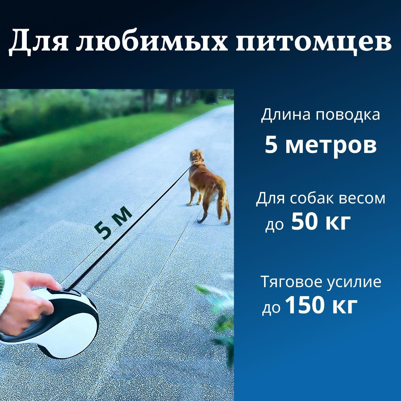Поводок Best 2 Pets для собак рулетка с фонариком type-C