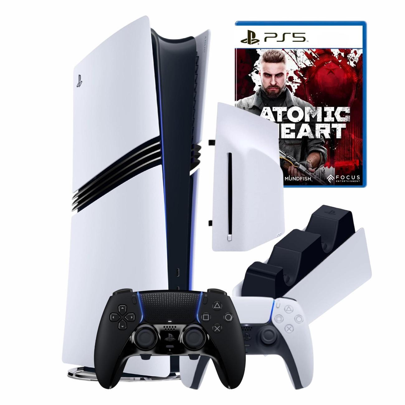 Игровая приставка Sony PS5 Pro + 2й геймпад Edge Black черный + игра Atomic Heart + станция зарядки + дисковод фото