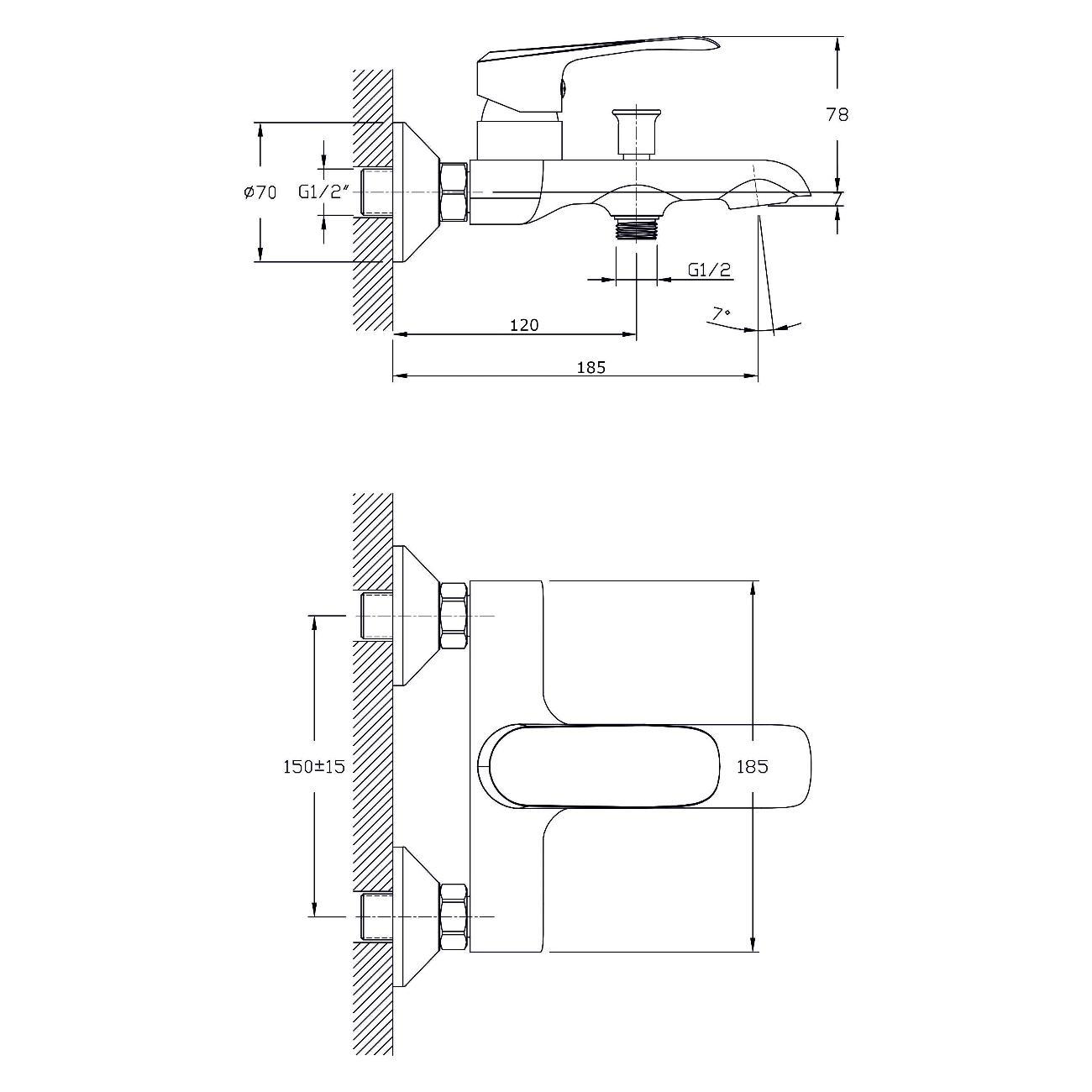 Смеситель Rush Смеситель для ванны и душа с коротким изливом