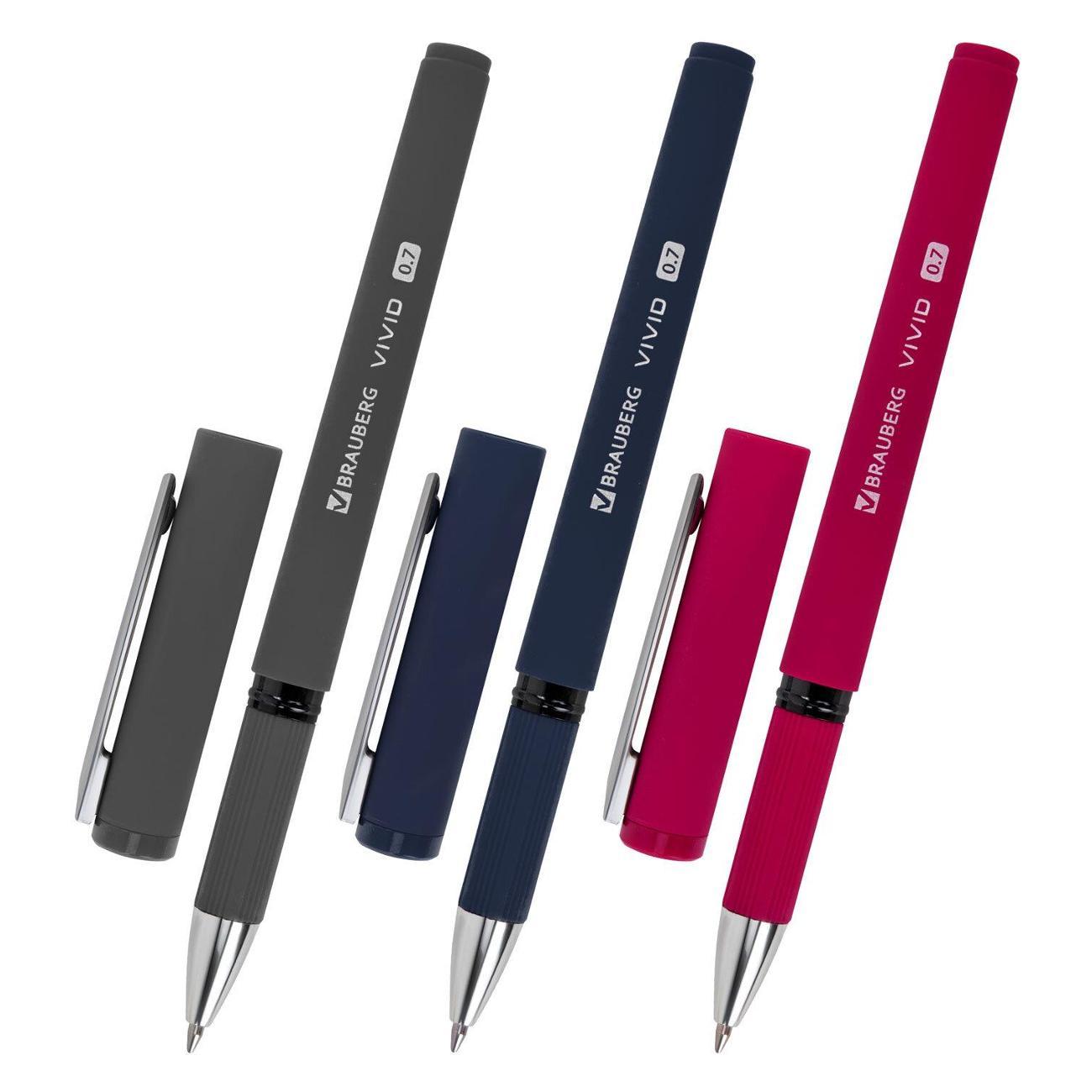 Ручка для письма Brauberg Ручки шариковые с грипом BRAUBERG "VIVID", НАБОР 3 ШТУКИ, СИНИЕ, 0,7 мм, линия 0,35 мм, 144401