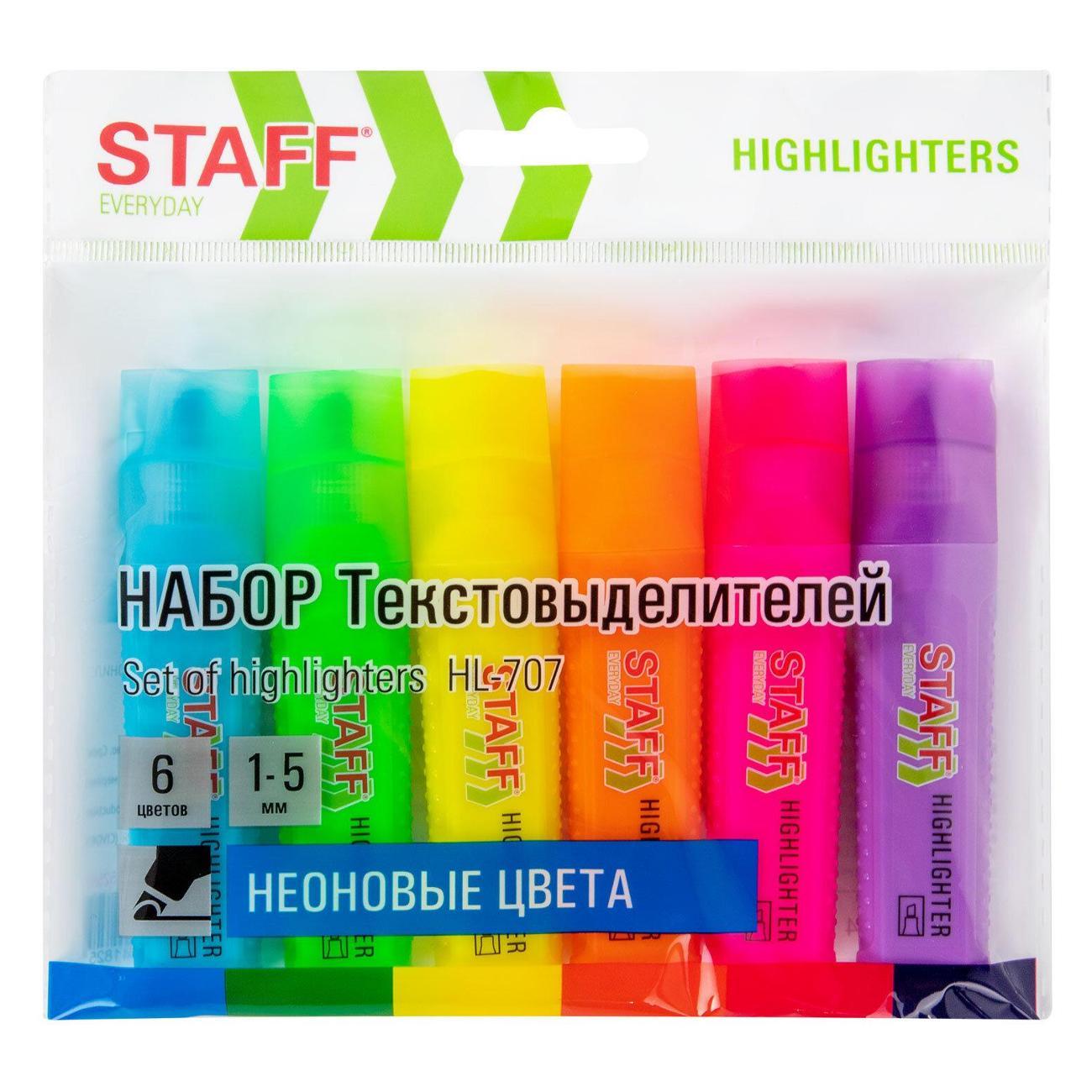 Текстовыделитель Staff Текстовыделители STAFF HL-707 6шт, неон ассорти